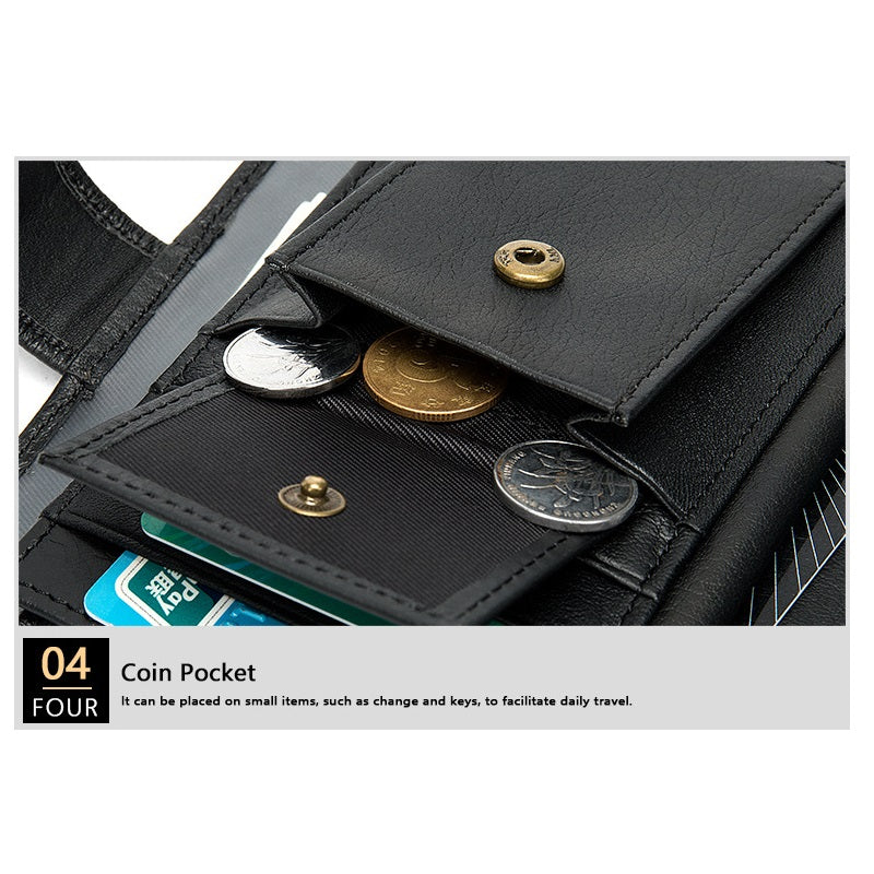 Portofel barbati, Lucmark, piele naturala, 14x10x1.5 cm, Negru