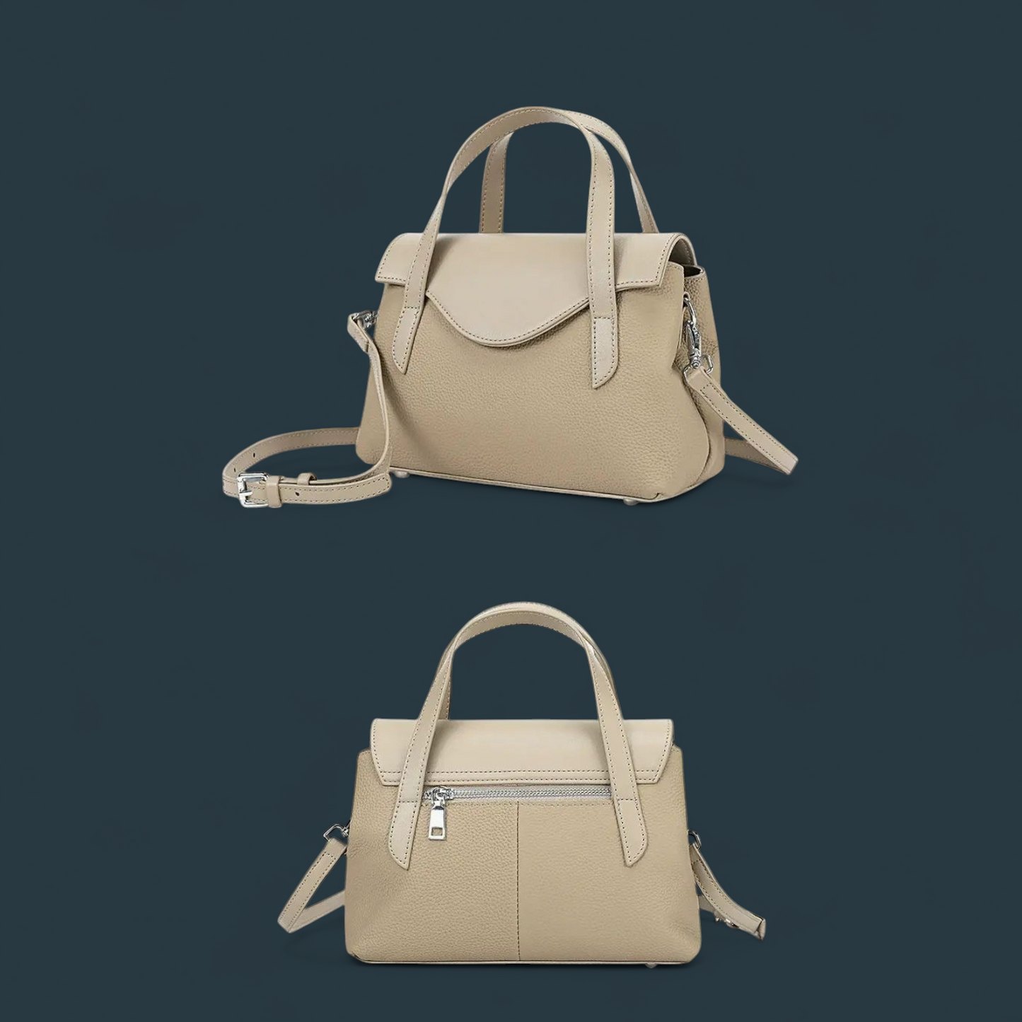 Geanta dama din piele naturala, Lucmark, compartimentare eficienta, design elegant, versatila, curele reglabile si detasabile, dimensiuni 25.5 x 11 x 17 cm, culoare – cafea cu lapte