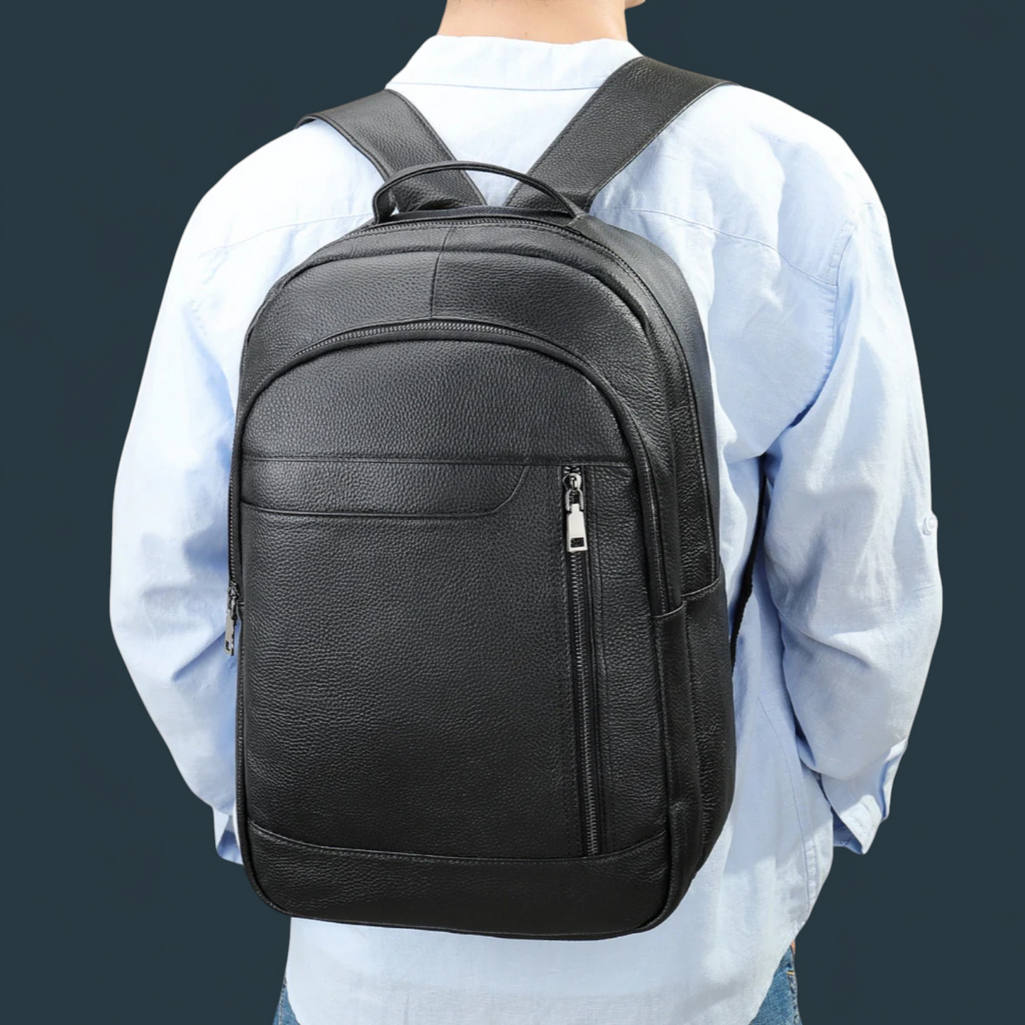 Rucsac premium pentru barbati, Lucmark, piele naturala, multifunctional, 42 × 15 × 30 cm, negru