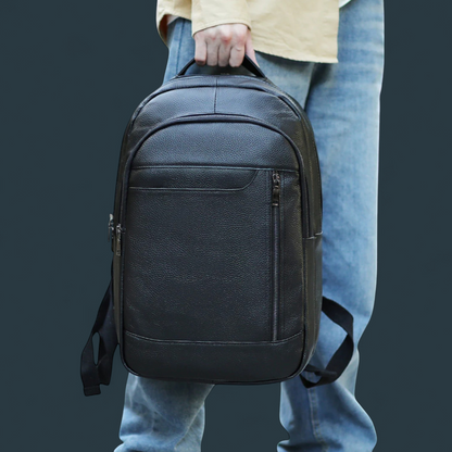 Rucsac premium pentru barbati, Lucmark, piele naturala, multifunctional, 42 × 15 × 30 cm, negru