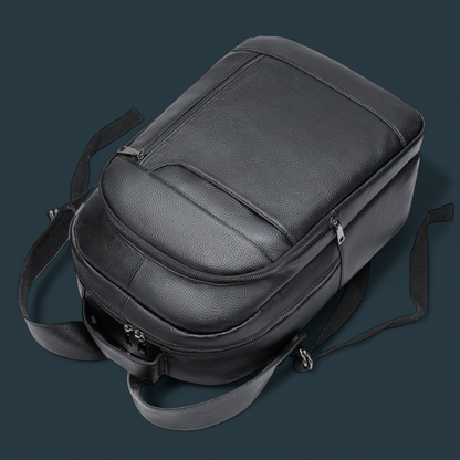 Rucsac premium pentru barbati, Lucmark, piele naturala, multifunctional, 42 × 15 × 30 cm, negru