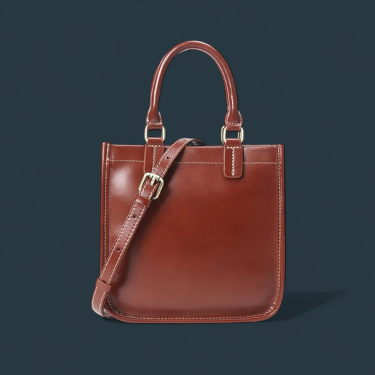 Geanta dama, Lucmark, piele naturala, curele reglabile si detasabile, dimensiuni 20 x 20 x 8 cm, design minimalist, versatila, maro