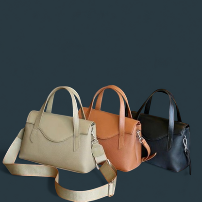 Geanta dama din piele naturala, Lucmark, compartimentare eficienta, design elegant, versatila, curele reglabile si detasabile, dimensiuni 25.5 x 11 x 17 cm, culoare – cafea cu lapte