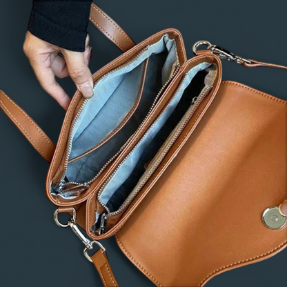 Geanta dama din piele naturala, Lucmark, compartimentare eficienta, design elegant, versatila, curele reglabile si detasabile, dimensiuni 25.5 x 11 x 17 cm, culoare – Maro