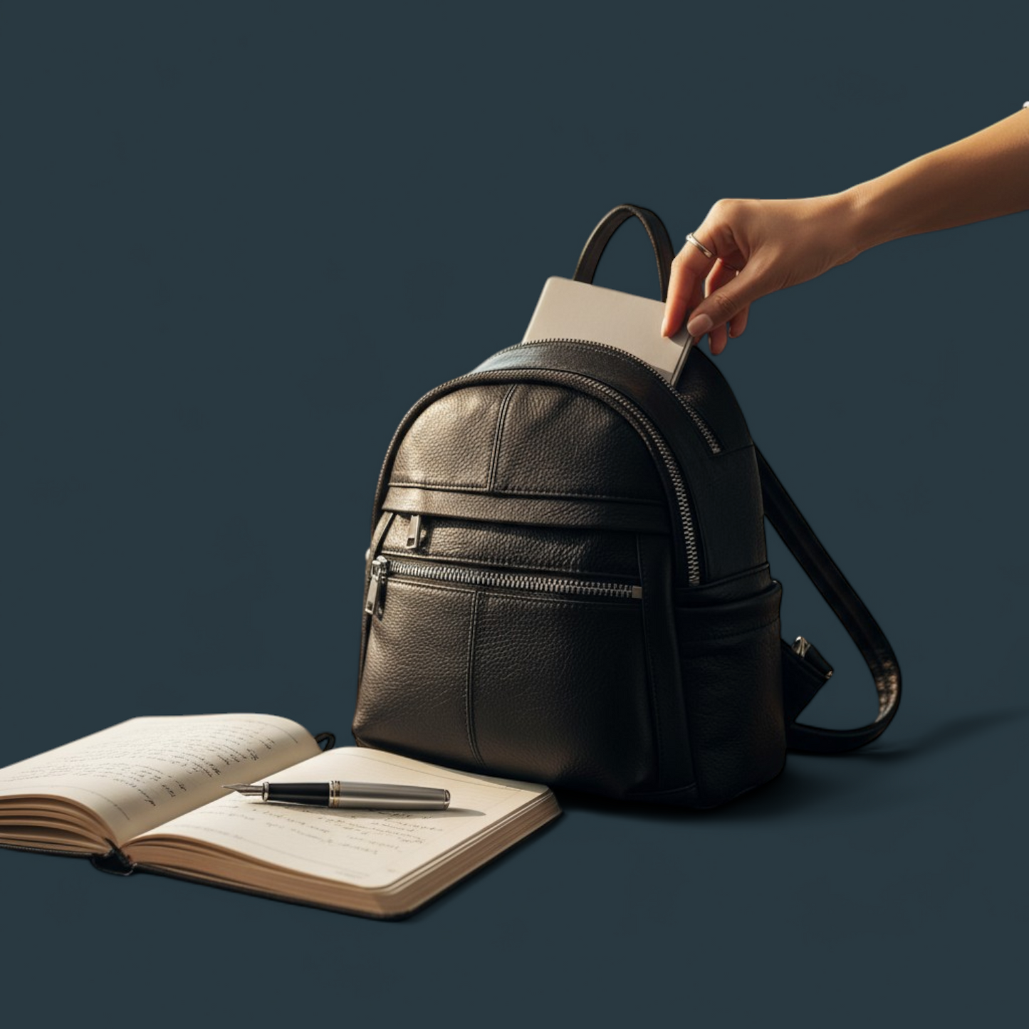 Geanta dama tip rucsac, Lucmark, piele naturala, compartimentare eficienta, design clasic, dimensiuni 25 x 10 x 27 cm, Negru