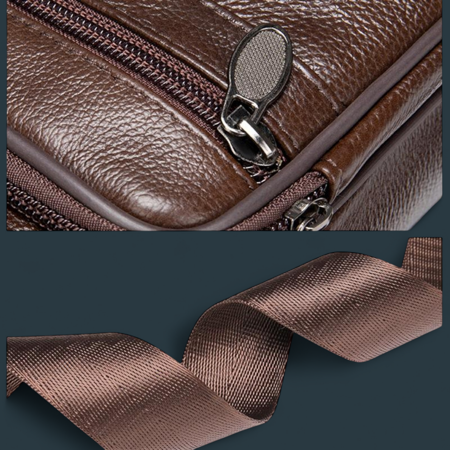 Geanta de umar pentru barbati, Lucmark, piele naturala, curea reglabila, dimeniuni 19 x 16 x 5 cm, Coffee