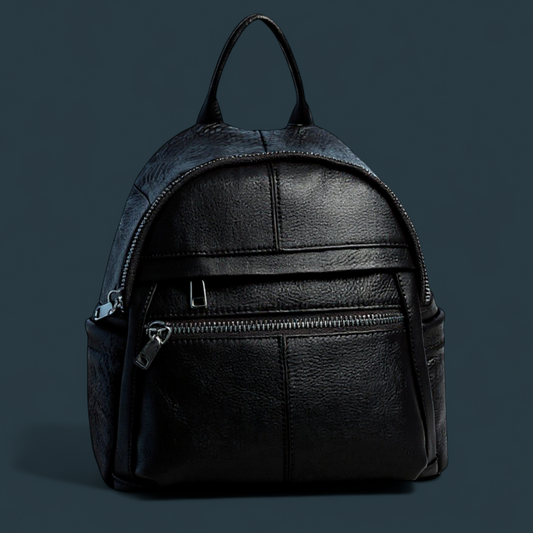 Geanta dama tip rucsac, Lucmark, piele naturala, compartimentare eficienta, design clasic, dimensiuni 25 x 10 x 27 cm, Negru