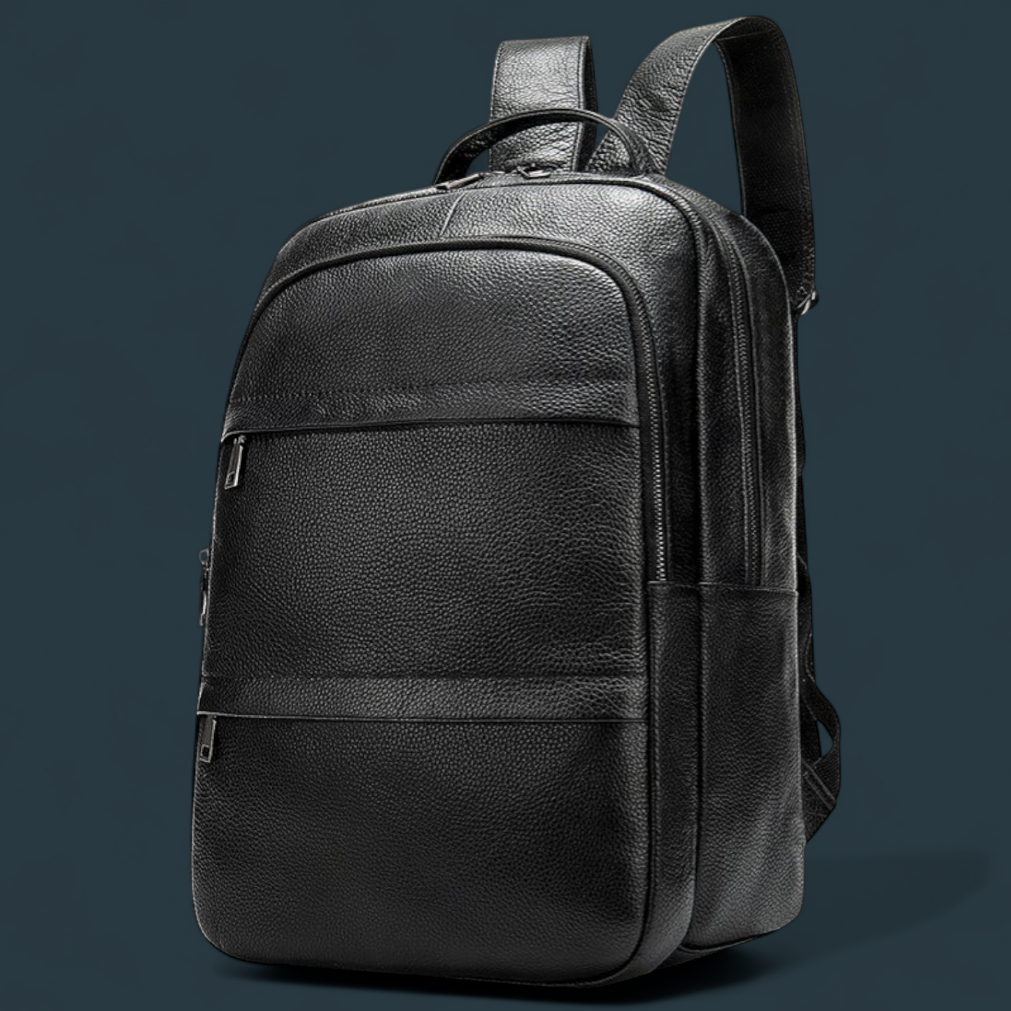 Geanta tip rucsac pentru barbati, Lucmark, piele naturala rezistenta, spatioasa, 42 x 30 x 16 cm, negru