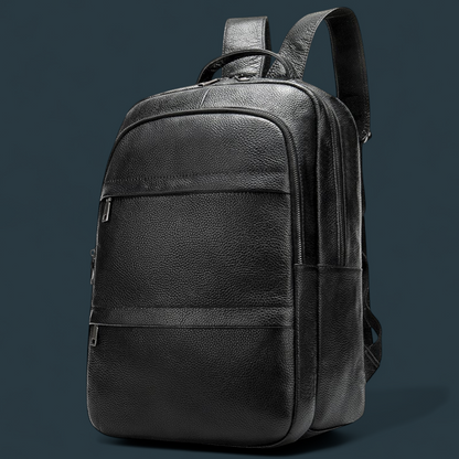 Geanta tip rucsac pentru barbati, Lucmark, piele naturala rezistenta, spatioasa, 42 x 30 x 16 cm, negru