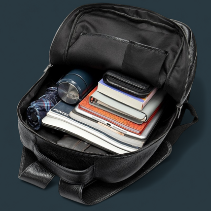 Geanta tip rucsac pentru barbati, Lucmark, piele naturala rezistenta, spatioasa, 42 x 30 x 16 cm, negru