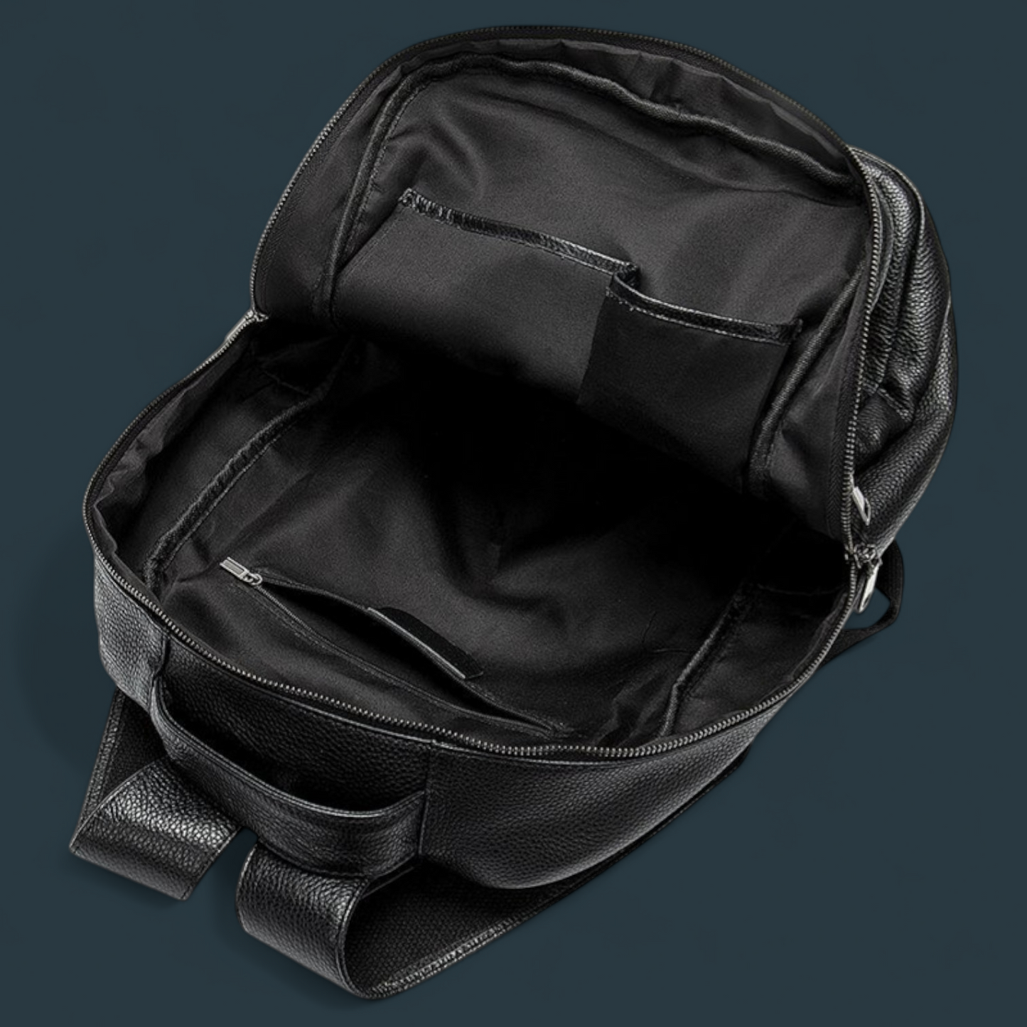 Geanta tip rucsac pentru barbati, Lucmark, piele naturala rezistenta, spatioasa, 42 x 30 x 16 cm, negru
