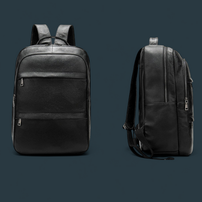 Geanta tip rucsac pentru barbati, Lucmark, piele naturala rezistenta, spatioasa, 42 x 30 x 16 cm, negru