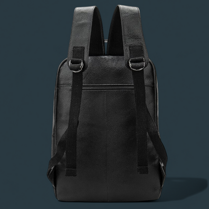 Geanta tip rucsac pentru barbati, Lucmark, piele naturala rezistenta, spatioasa, 42 x 30 x 16 cm, negru