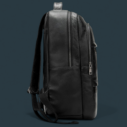 Geanta tip rucsac pentru barbati, Lucmark, piele naturala rezistenta, spatioasa, 42 x 30 x 16 cm, negru