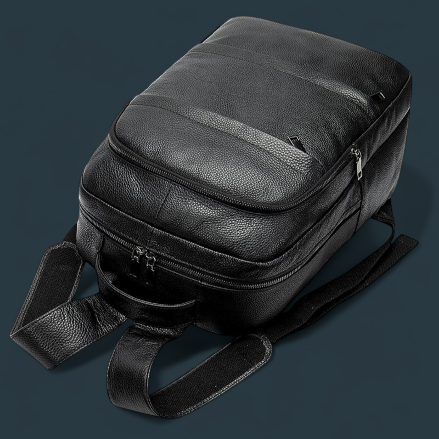 Geanta tip rucsac pentru barbati, Lucmark, piele naturala rezistenta, spatioasa, 42 x 30 x 16 cm, negru