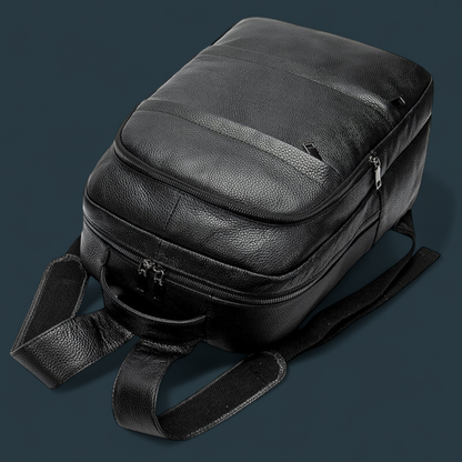 Geanta tip rucsac pentru barbati, Lucmark, piele naturala rezistenta, spatioasa, 42 x 30 x 16 cm, negru