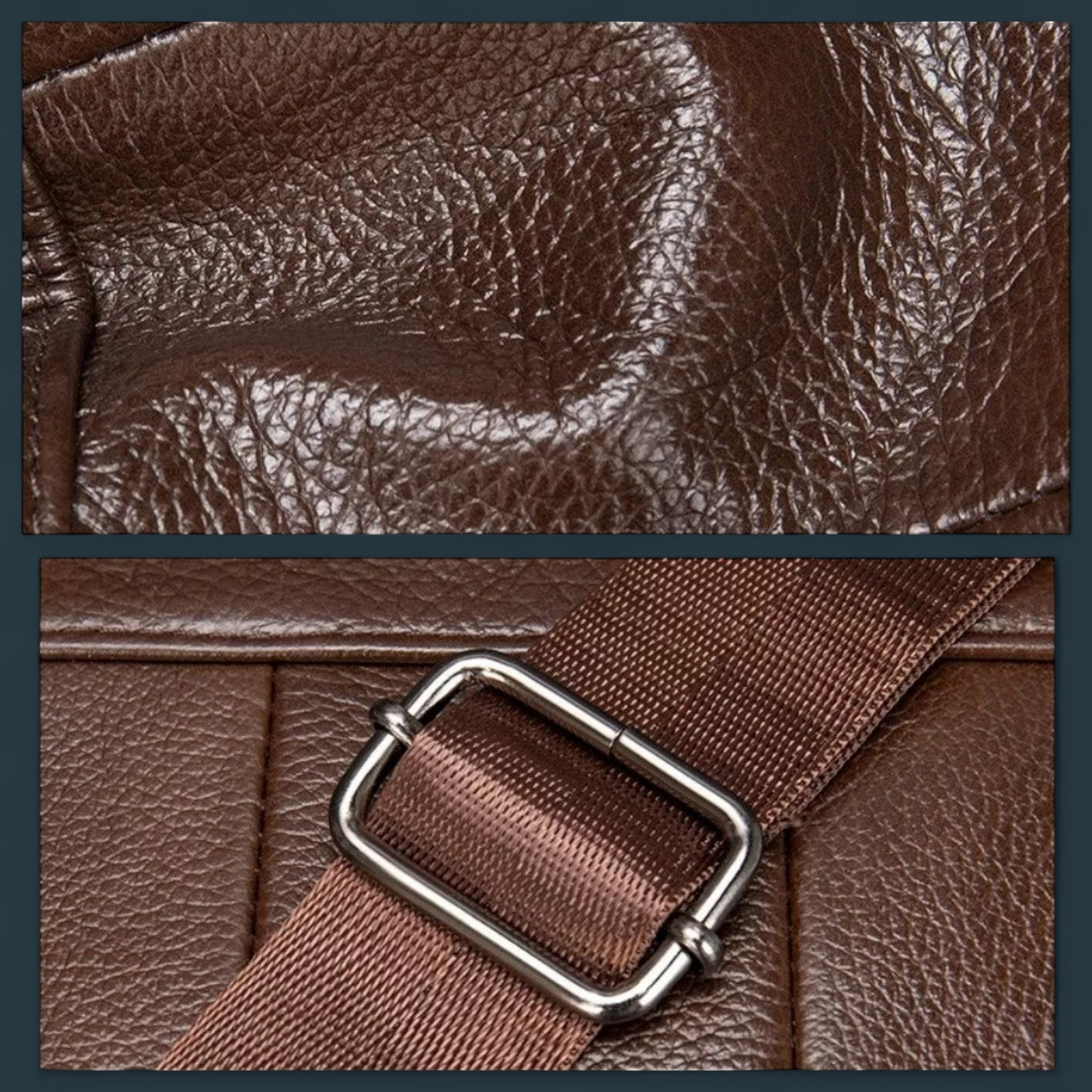 Geanta de umar pentru barbati, Lucmark, piele naturala, curea reglabila, dimeniuni 19 x 16 x 5 cm, Coffee