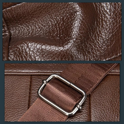 Geanta de umar pentru barbati, Lucmark, piele naturala, curea reglabila, dimeniuni 19 x 16 x 5 cm, Coffee