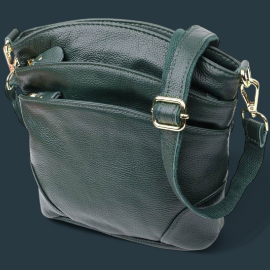 Geanta de umar Lucmark, piele naturala, curea ajustabila, verde, 23x21x10cm