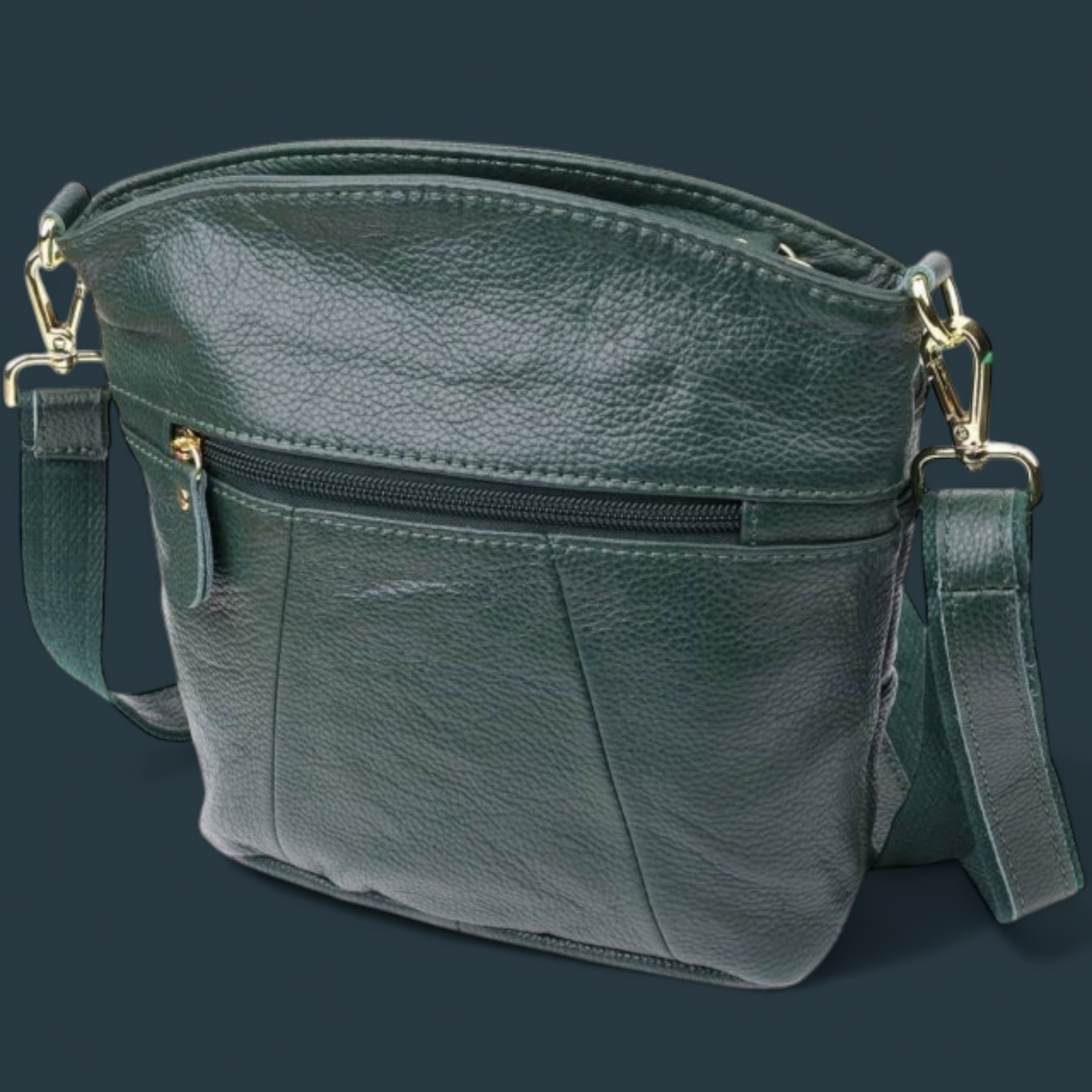 Geanta de umar Lucmark, piele naturala, curea ajustabila, verde, 23x21x10cm