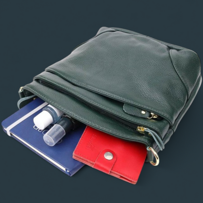 Geanta de umar Lucmark, piele naturala, curea ajustabila, verde, 23x21x10cm