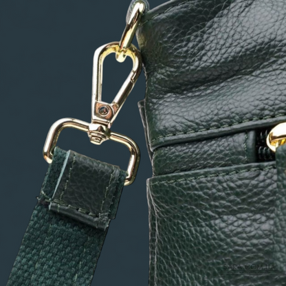 Geanta de umar Lucmark, piele naturala, curea ajustabila, verde, 23x21x10cm