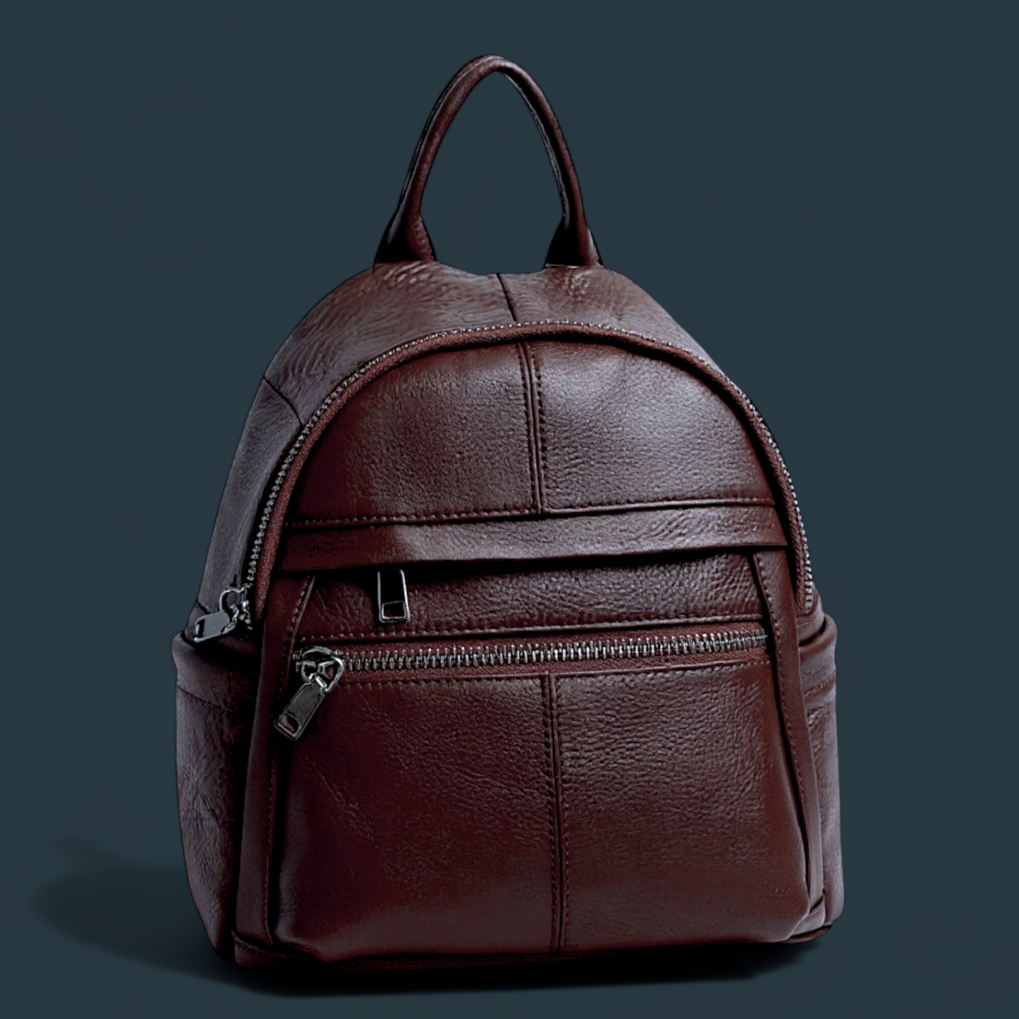 Geanta dama tip rucsac, Lucmark, piele naturala, compartimentare eficienta, design clasic, dimensiuni 25 x 10 x 27 cm, maro